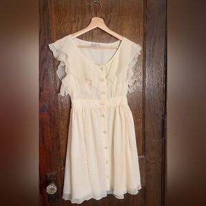 Jovovich Hawk for Target Ruffle Short Dress | Light Yellow Cream Detail Button